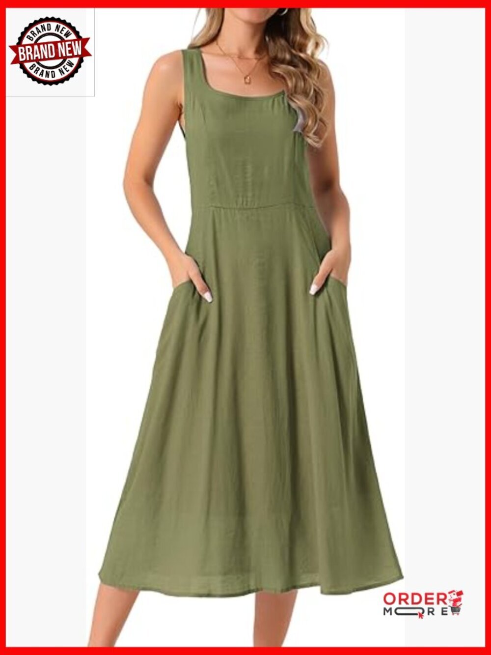 Linen Tank Sundress with Pockets Midi Beach Dress Flowy Casual
